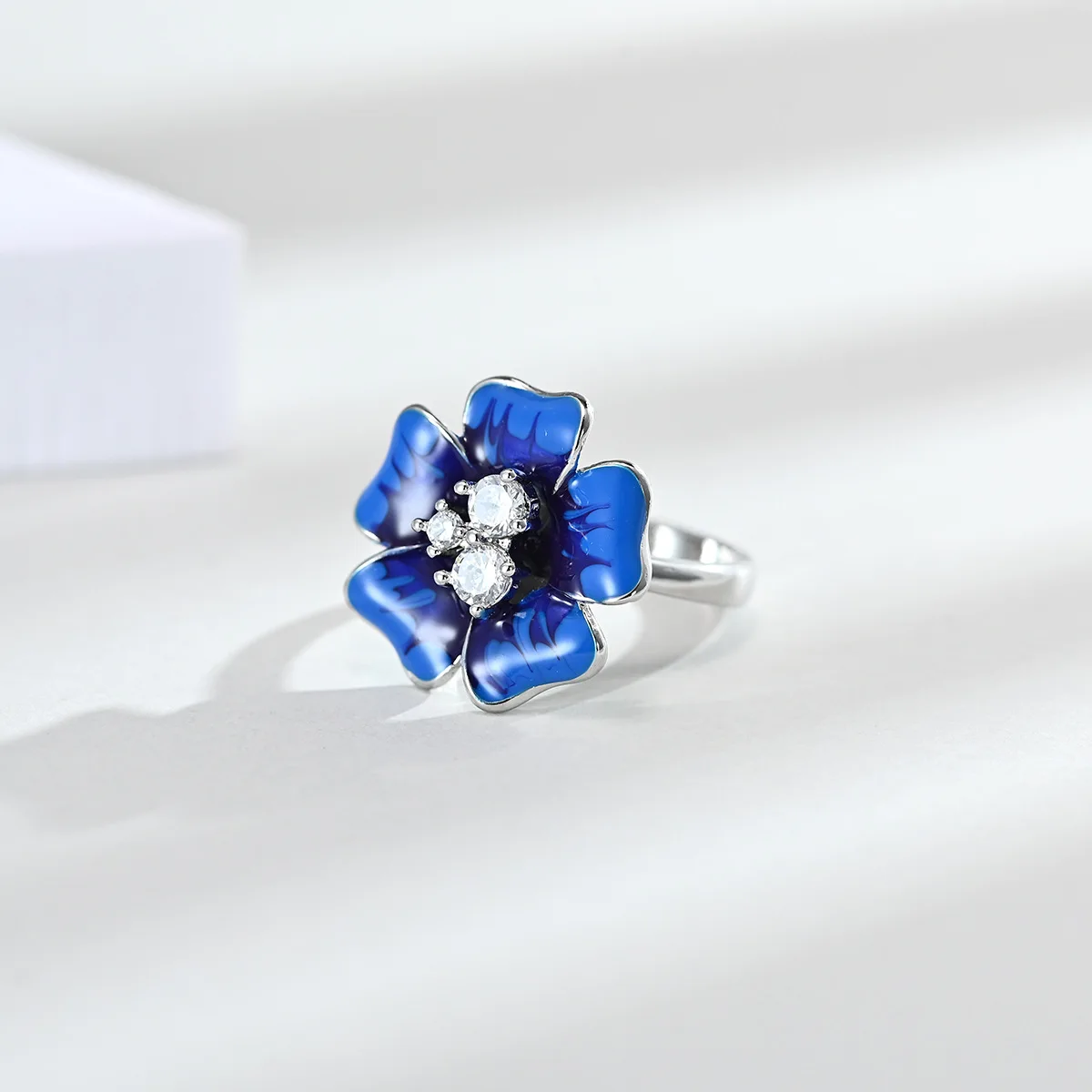 Милый 925 Серебряный Синий цветок кулон ожерелье набор эмалированное кольцо женские серьги-гвоздики