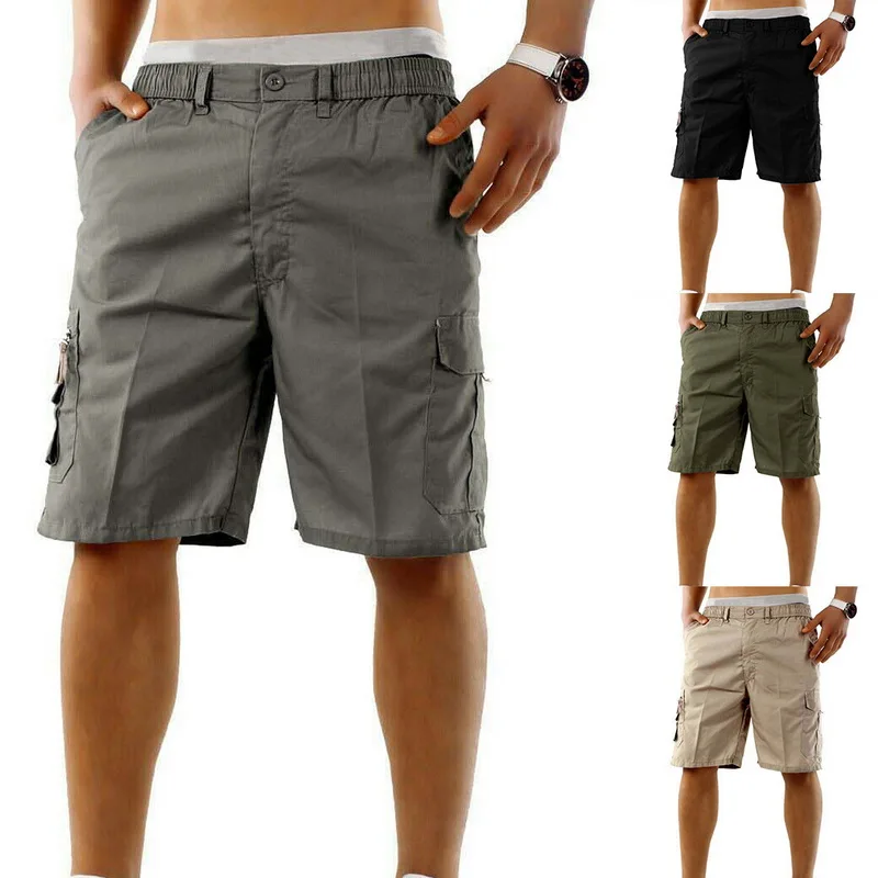 Для мужчин карго шорты со множеством карманов летние свободные молнии Бриджи светло-серого цвета, большой Размеры военные Короткие штаны VogueBlack шорты из плотной ткани