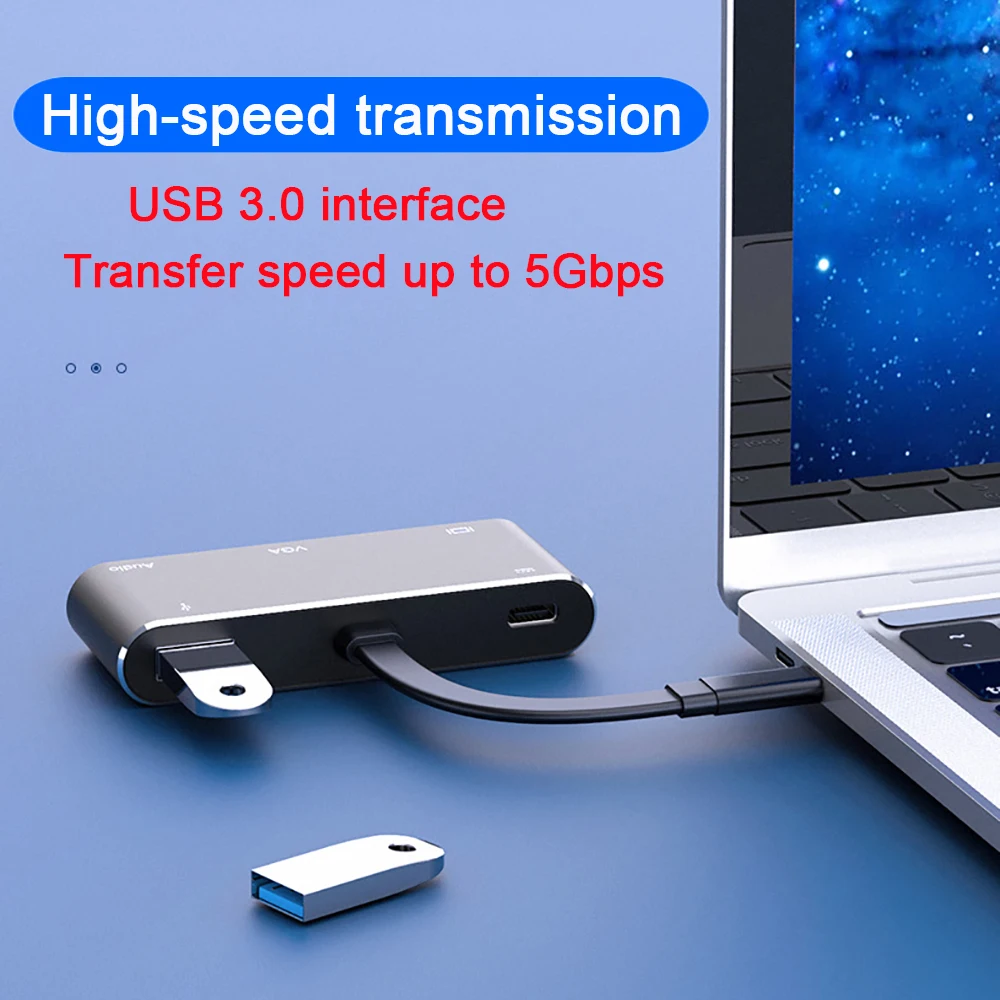 Dropship Type-C To 4K HDMI-compatible VGA USB C 3.0 Hub Adapter
