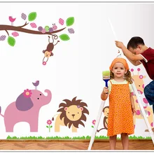 Пересечение границы стиль мультфильм животных детская комната вход для школьного Кабинета, детского сада декоративные фоновые украшения стены Stic