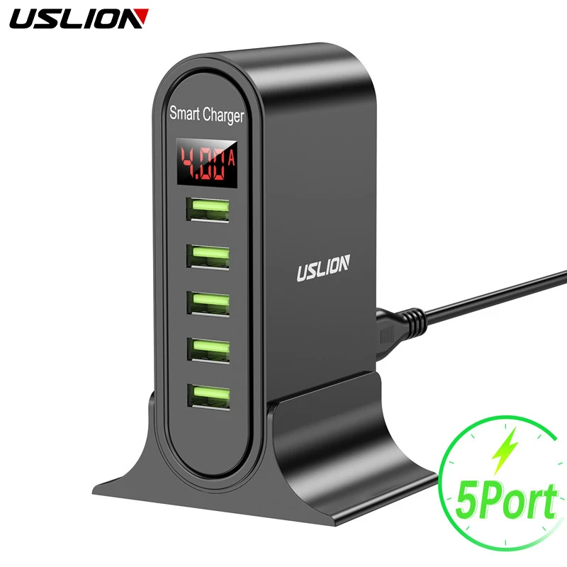 Caricabatterie Usb Uslion 5 Porte Multi Usb Phone Ricarica Rapida Per Iphone 15 Eu Us Uk Plug Display Digitale Adattatore Per Caricabatterie Da Parete