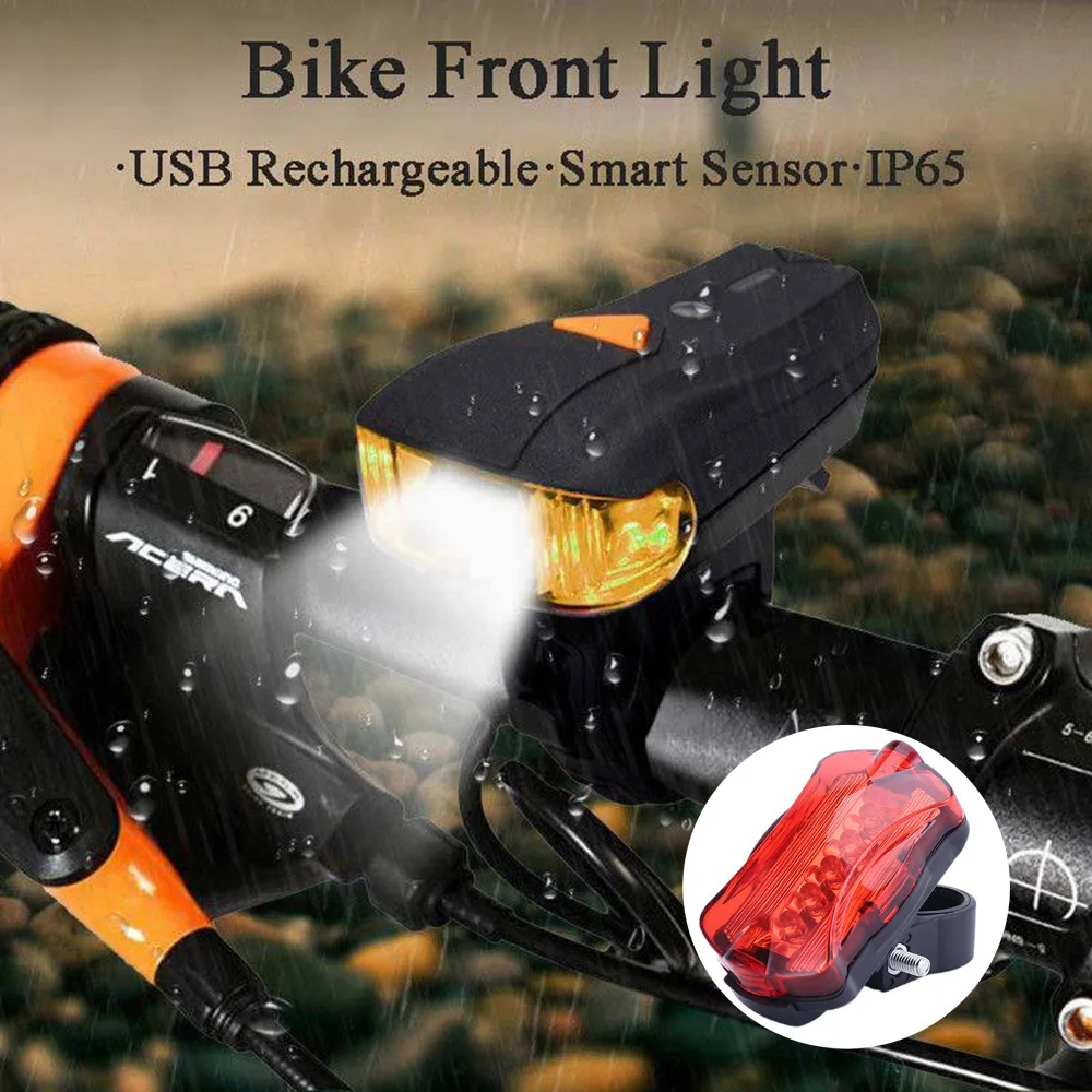 New Electric Front Light Bike Headlight with Tail Lamp USB Charging Waterproof Smart Flashlight For Bicycle Bike - Цвет: 03