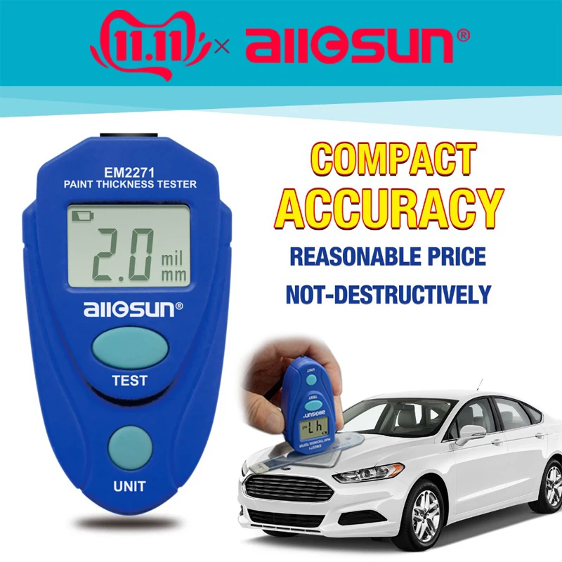 Comprar Todo sun all sun EM2271 EM2271A Digital Mini medidor de espesor de automóvil medidor de pintura de coche probador de espesor de recubrimiento Barco de Rusia