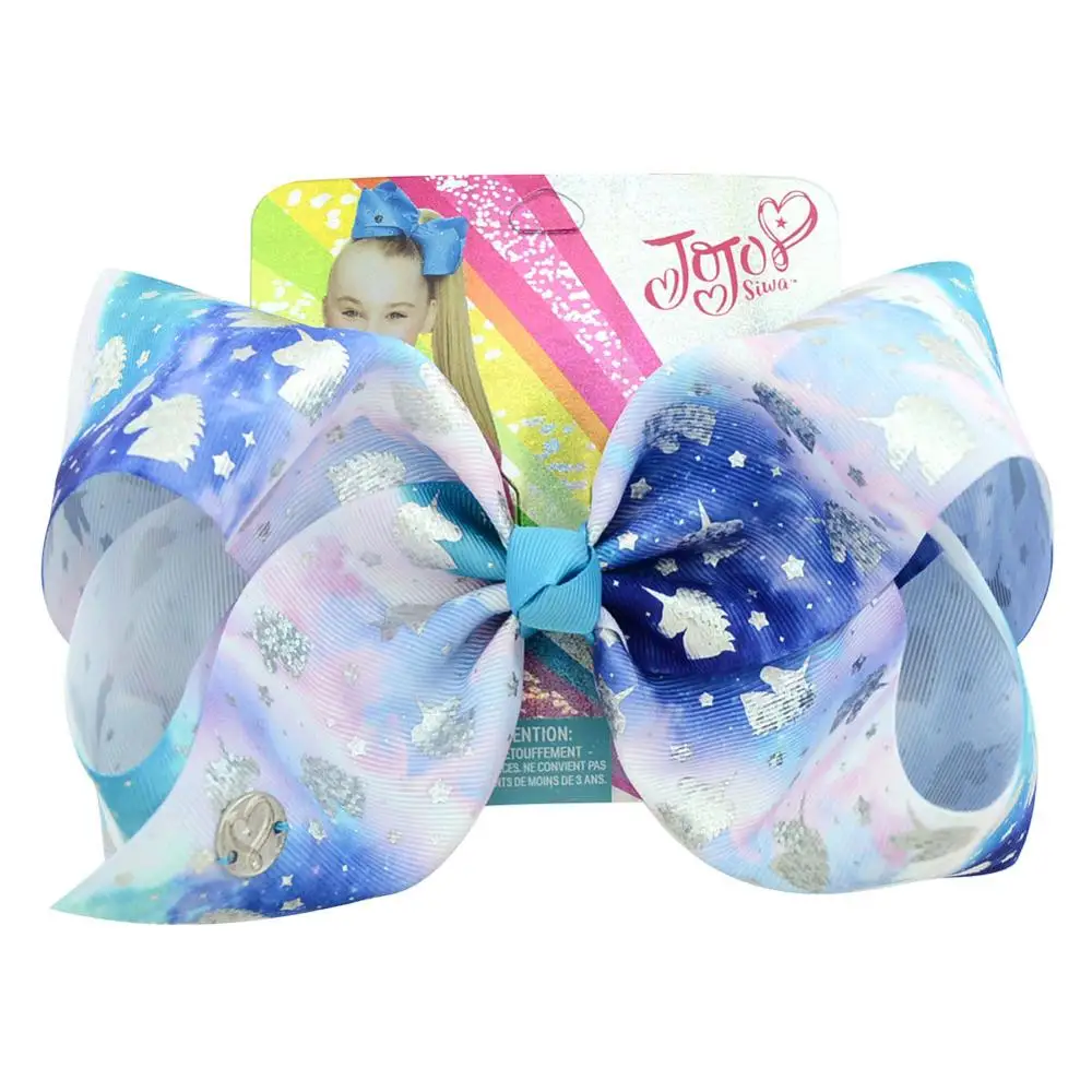 1piece 8&quot JoJo Clip Unicorn Star Point Stripe Print Hair Bows With Clips For Kids Girls Colorful Hairpins Accessories |