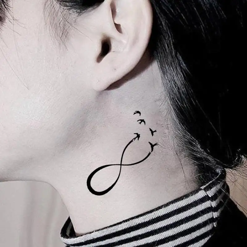 

Waterproof False Temporary Tattoo Sticker Body Classic Painless Black Infinite Tattoo Long Simple Tattoo Line Note Lasting E3S4