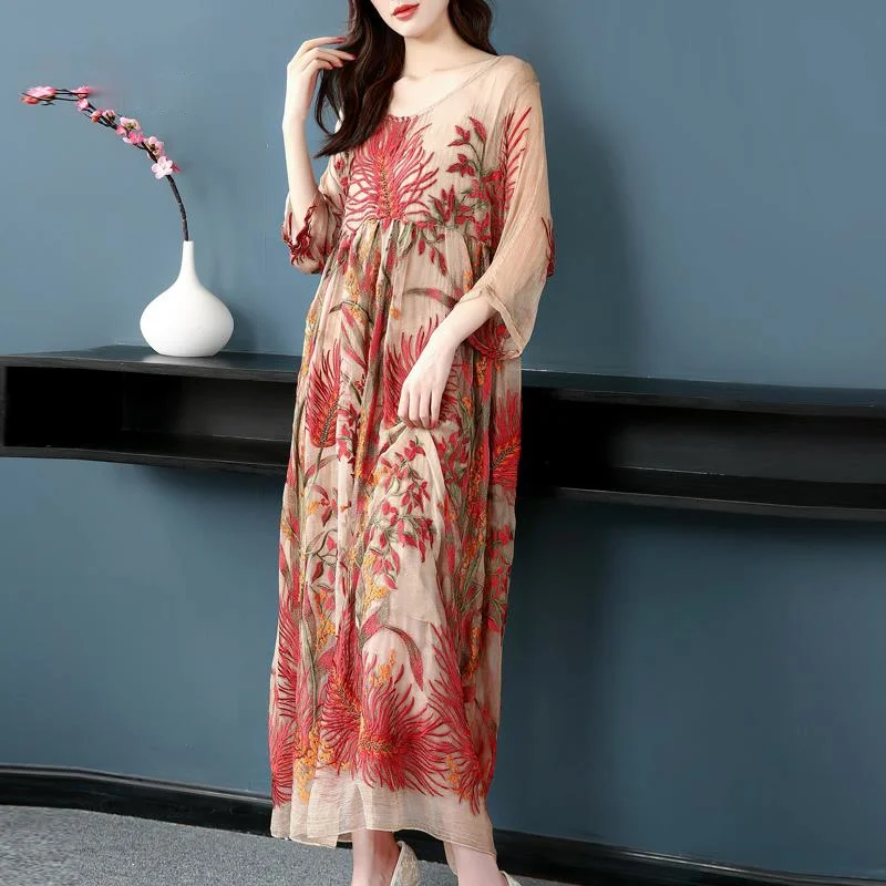 

High Quality 100% Silk Dress Summer 2021 Casual Long Dress Female Clothes Dresses For Women 6xl Vestido De Mujer Pph3913