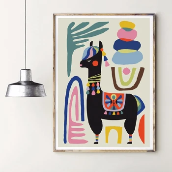 

Llama Canvas Painting Alpaca Sheep Inspirational Posters and Prints Mid Century Wall Art Picture for Living Room Home Decoration