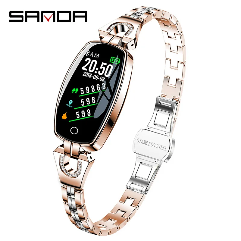 SANDA, новинка, Bluetooth, цветной экран, умные водонепроницаемые часы, многофункциональные, пульсометр, кровяное давление, мониторинг, спортивные часы - Цвет: Rose Gold