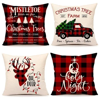 

Christmas Buffalo Check Plaid Throw Pillow Covers Cushion Case for Sofa Couch 18 x 18 Inches