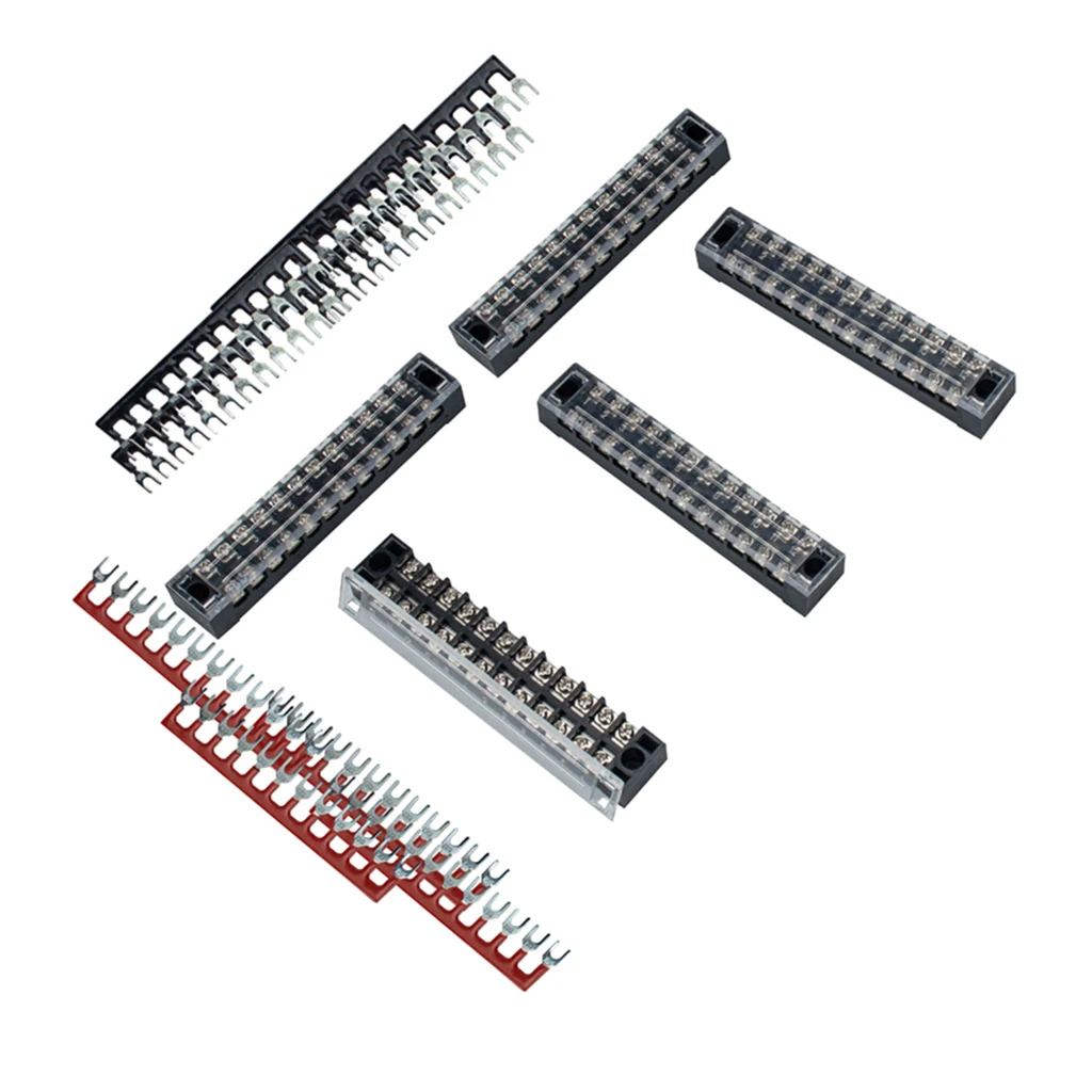 5 Sets 12P Dual Row 600V 15A Screw Terminal Strip Blocks + Jumper Barrier Strips