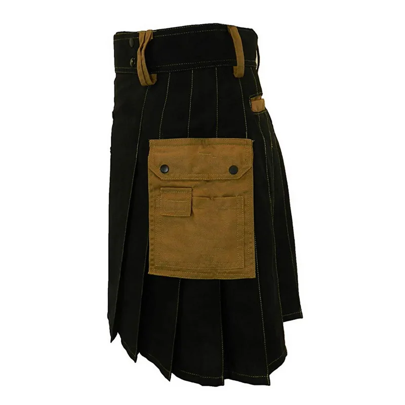 Litthing шотландская Мужская Kilt традиционный ремень в клетку плиссированная Двусторонняя цепь коричневый готический панк шотландская клетка брюки юбки