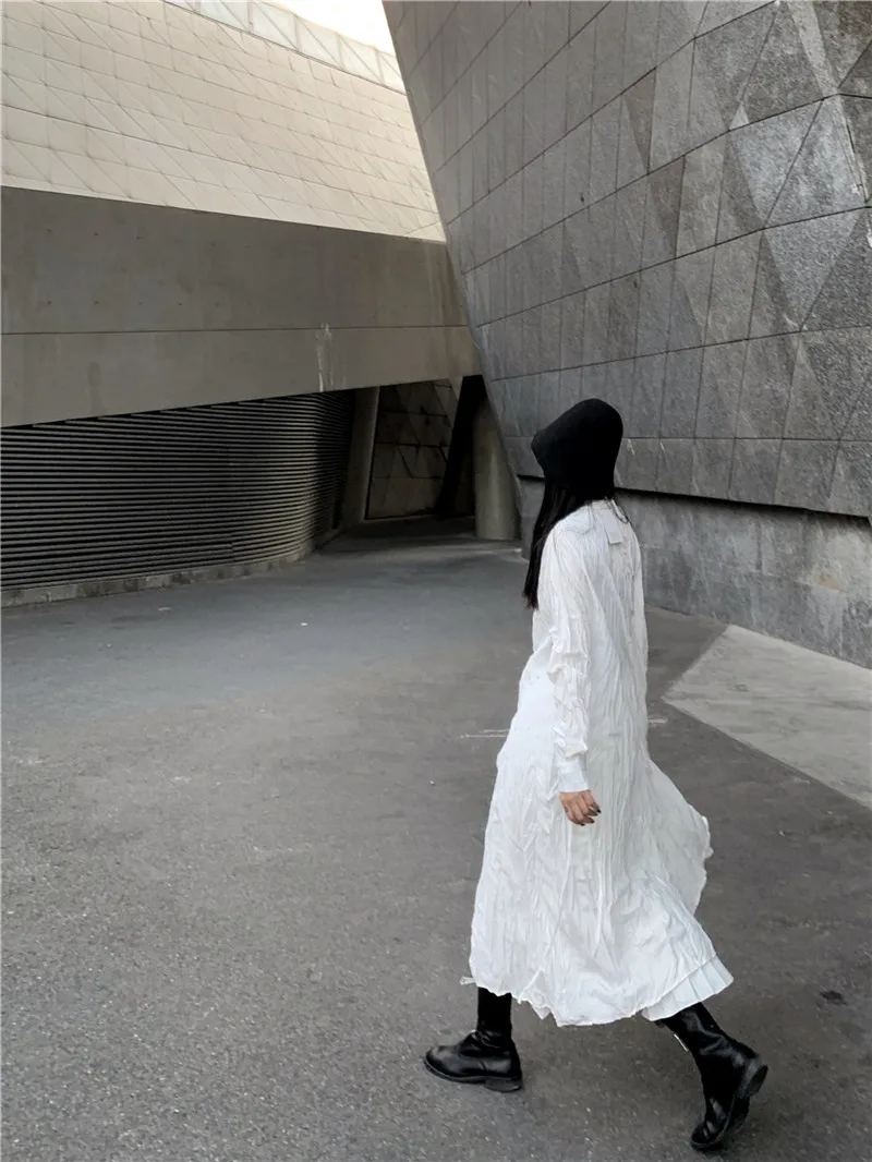 XITAO Irregular Dress Fashion New White Single Breast Full Sleeve 2020 Autumn Goddess Fan Casual Style Loose Dress ZP3683