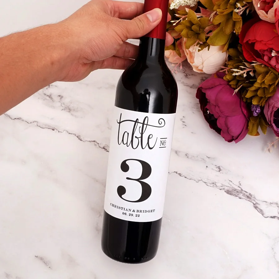 Different Style Personalized Table Number Sticker Customized Name and date Wine Bottle Labels Wedding Anniversary Party Decor