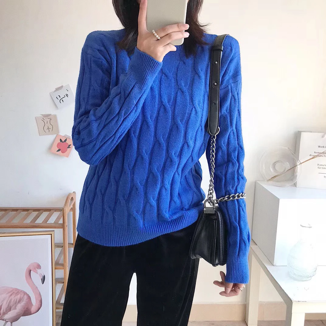 Женские свитера, зимние вязаные топы с круглым вырезом и длинным ...