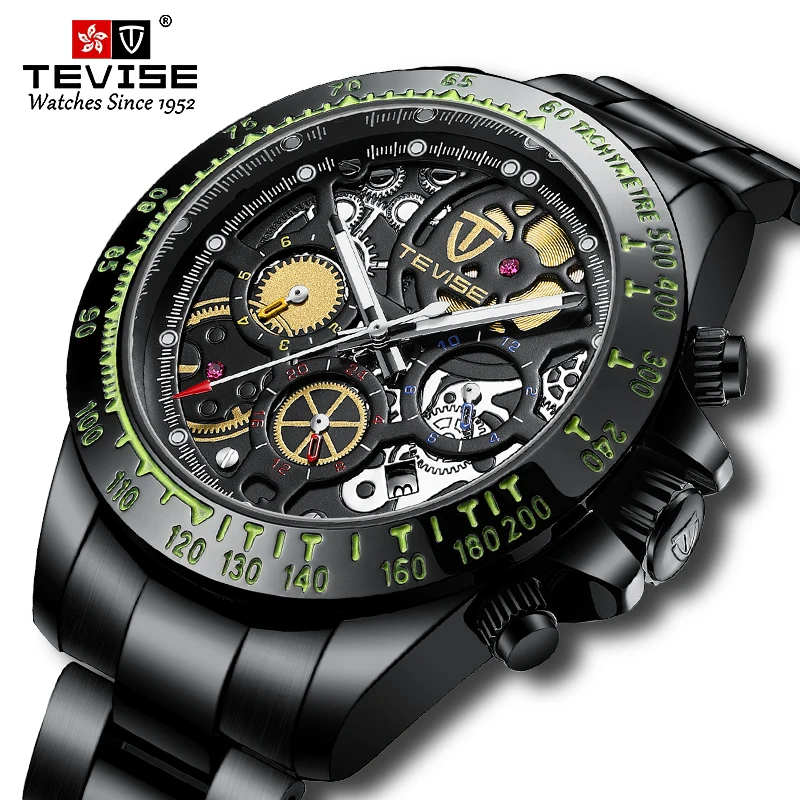 

Mens Watch Top Luxury Brand TEVISE Mechanical Watch Stainless Steel Business Display Date Week Wristwatch Relogio Masculino