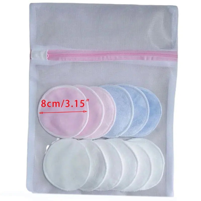 12 Pcs/set Bamboo Fiber Velvet Makeup Remover Pads with Laundry Bag Round Pad