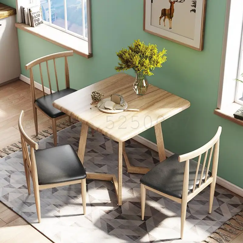 

Nordic dining table and chairs simple square table 2 people 4 home eating table small apartment Nordic table