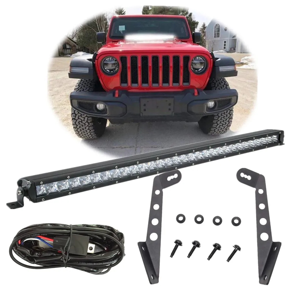 

3D 150 Вт 32-дюймовый светодиодный фонарь с крепежным кронштейном для капота автомобиля для Jeep Wrangler JL 2018 2019 2020