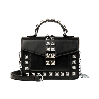 

2020 Women Handbag Luxury Brand Fashion Chain Motorcycle Style Small Mini Bag Rivet Square Bag Female Purses Lady Studded Wallet