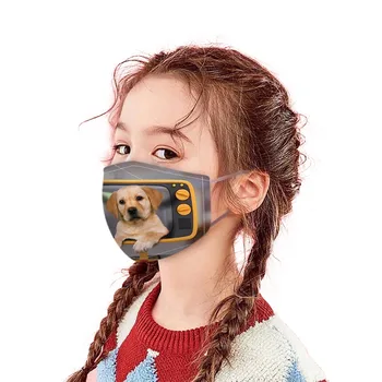 

5PCS 3D Animal Print Children Mask Breathable Washable Reusable Face Mask Adjustable Earloop Face Cover For Kids Masque Enfants
