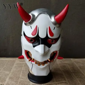 

Japan Prajna Evil Mask Mascaras Halloween Cosplay Man Carnival Party Headgear Horror Mask Horn Scary Full Face Masks Resin
