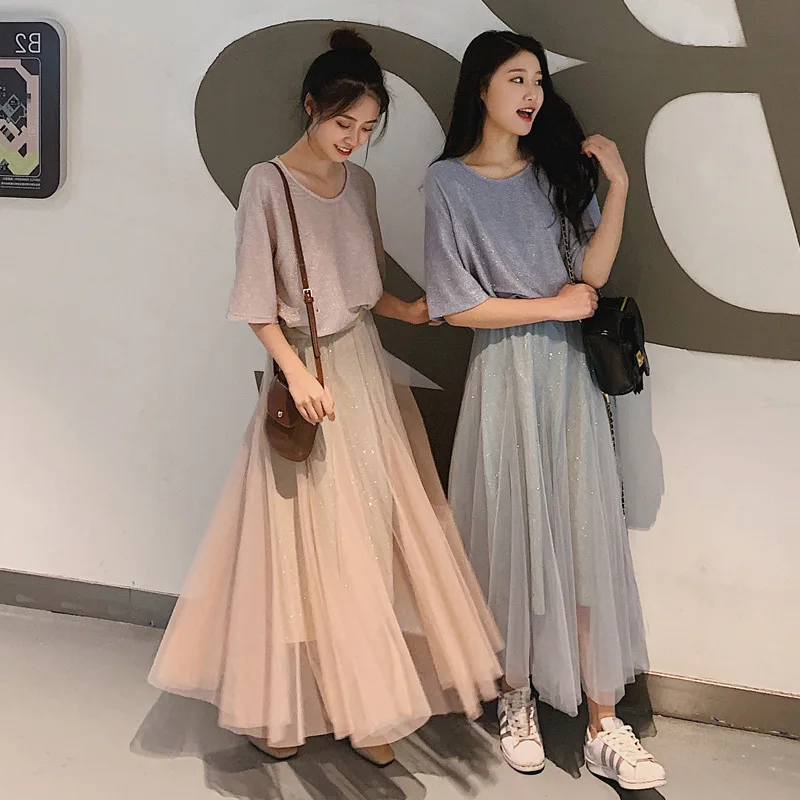 

2020 Summer New Style Very Fairy of France Non-mainstream Dress Two-Piece Set Elegant Sisters Best Friend-Skirt Suit