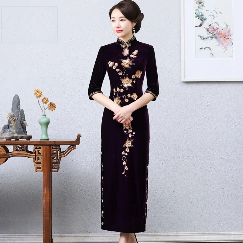 Высокий разрез пикантное Qipao для женщин вечернее платье Китайский традиционный мандрин воротник Чонсам с коротким рукавом большой размер 3XL 4XL