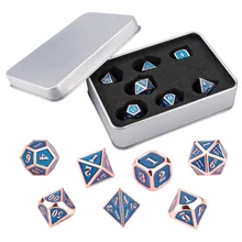 7 шт Металлические Синие эмалированные многогранные кости с металлической коробкой DND RPG MTG игры Rosegold