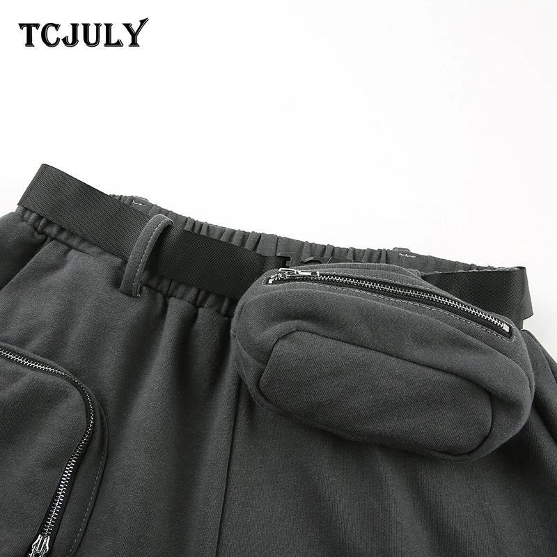 TCJULY дизайн уличная утолщенные спортивные штаны с поясом сплошная Высокая талия Повседневный стиль брюки теплые осенние зимние брюки для женщин