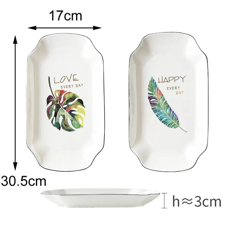 2pcs set Нордические 4 шт. зеленые растения керамическая обеденная тарелка фарфор десерт торт блюдо в стиле вестерн еда говядины тарелки для стейков набор столовой посуды для кухни - Цвет: 2pcs set