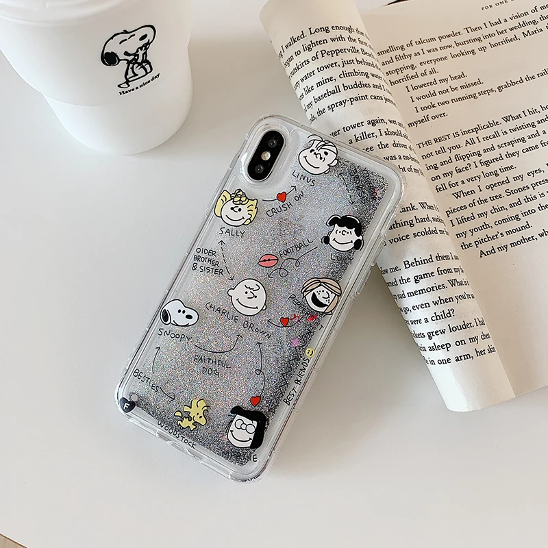 Милые чехлы для телефонов с мультяшным рисунком «Charlie» для iPhone XS MAX XR 6 6s 7 8 Plus 11ProMax сыпучий песок с блестками мягкая задняя крышка Fundas capa