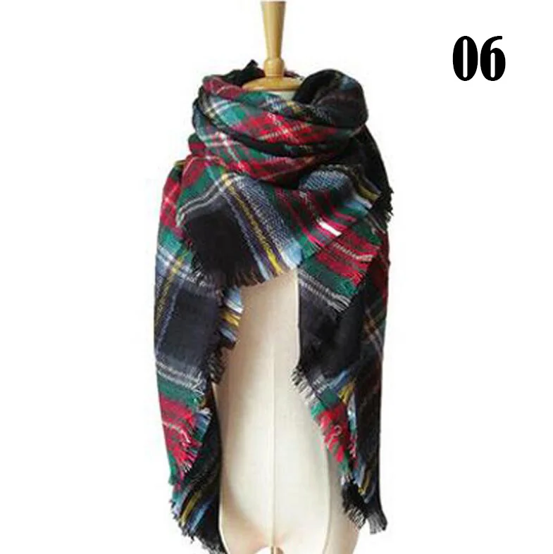 Женский зимний шарф, классический клетчатый шарф, большой теплый мягкий кашемировый женский шарф, Дамская бандана, шаль, треугольные шарфы - Цвет: 06C
