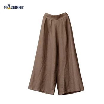 

Mazerout Fashion Wide Leg Pants Women Celmia High Waist Cotton Linen Palazzo Casual Loose Trousers Vintage Femme Plus Size 4XL