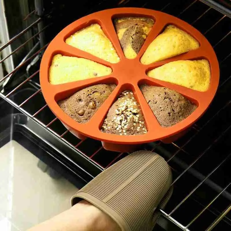 8-hole Scoring Silicone Mold Orange Shape Pizza Tray Triangle Fondant Muffin Baking Tools Bakeware Cake Pan Rice Mould |