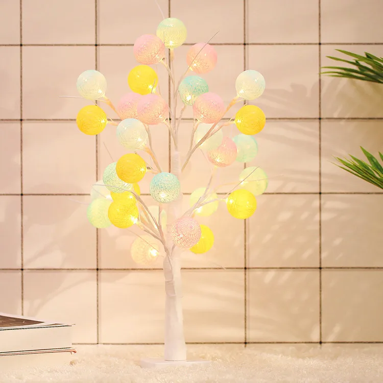 

Northern European-Style INS Gift Handmade Cotton Ball LED Tree Lighting Chain GIRL'S Heart Room Night Lamp Decoration Battery Li