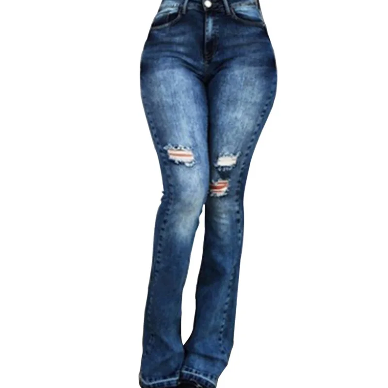 Женские джинсы, повседневные, обтягивающие, тянущиеся, джинсы с завышенной талией, большие, длинные, расклешенные, штаны, светильник, синие, брюки для женщин - Цвет: color 4