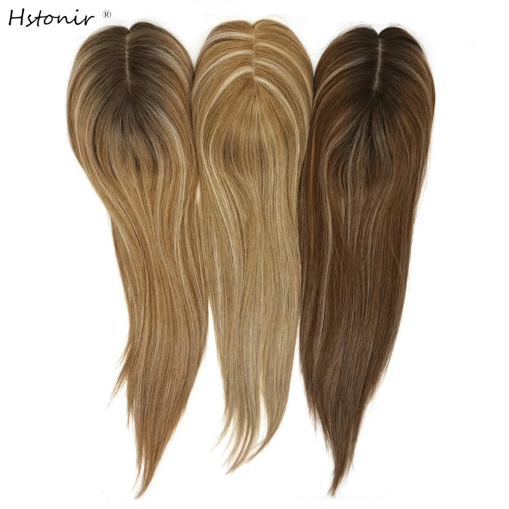 

Hstonir Woman Hair System Silk 6x7 Base Human Hair Toppers For Women Postiche Naturel European Remy Hair With Clips TP30
