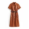 Aachoae PU Faux Leather Dress Women Short Sleeve Solid Casual Dress Stylish Turn Down Collar Pockets Dresses With Belt Vestidos ► Photo 3/6