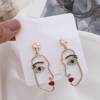 

Fashion women earrings face earring stud earrings retro face side face gem earrings jewelry accessories