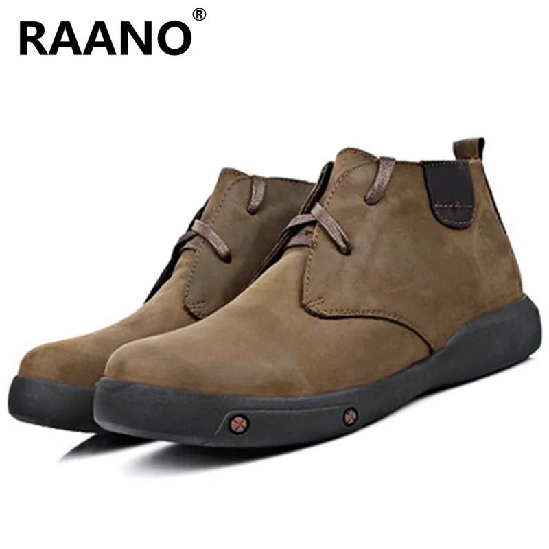 

Retro Men Winter Plush Warm Comfortable Snow Boots Fashion Genuine Leather Waterproof Ankle Boots Male Rubber Sole Work Booties
