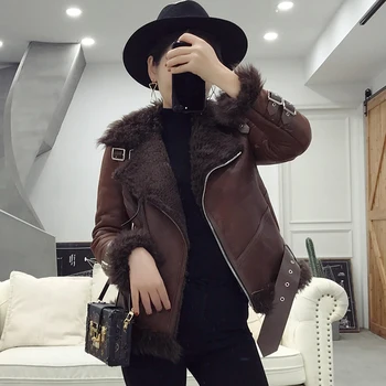 

Real Fur Coat Women Sheep Shearing Winter Coat Women Motorcycle Wool Jacket for Womens Clothing Manteau Femme ABM9951 YY792