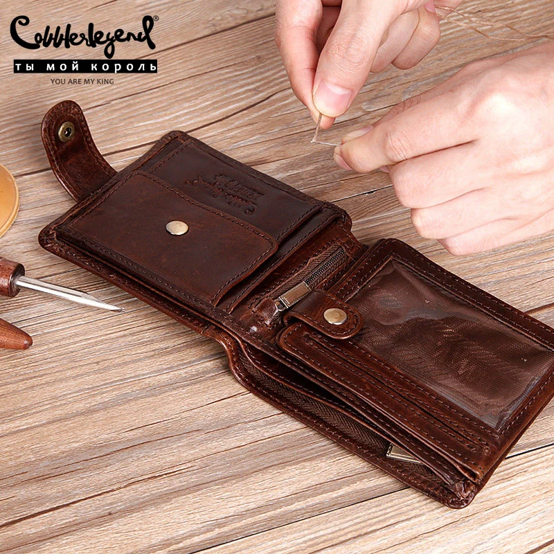 Comprar Cobbler Legend Real cuero de vaca plegable embrague cuero genuino hombres carteras cortas monederos hombre soporte para tarjetas de crédito y de identificación