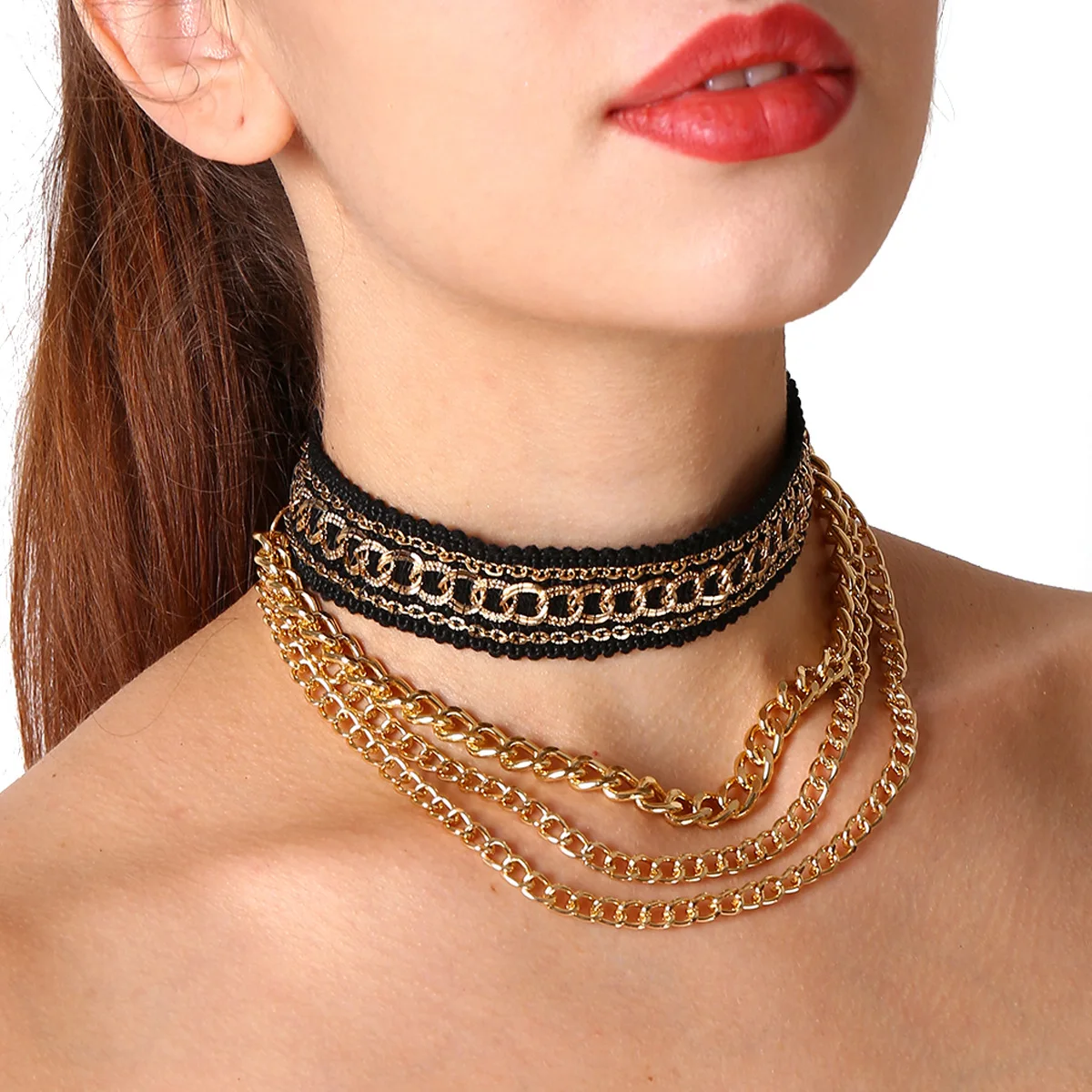 

Europe And America Accessories Retro Exaggeration Cool Fashion Goods Necklace Metal Punk Multilayer Chain Clavicle Necklace