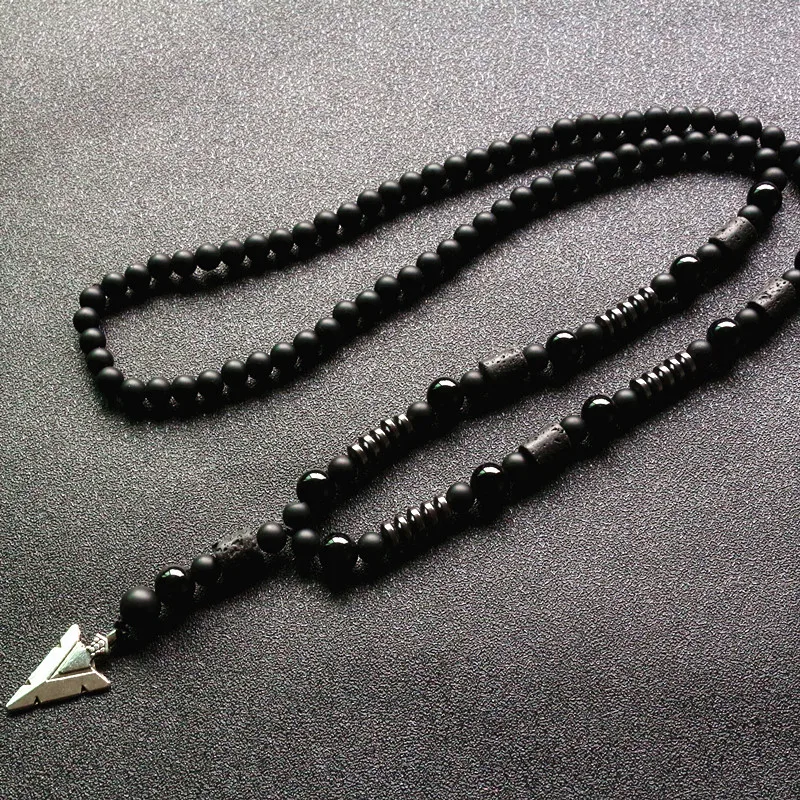 Black Lava Stones Personality Arrow Necklace for men - Image 4