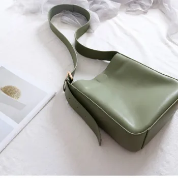 

Thick Shoulder Strap Bucket Bag 2020 New Casual Single Shoulder cow Leather Handbag luxury handbags women bags designer