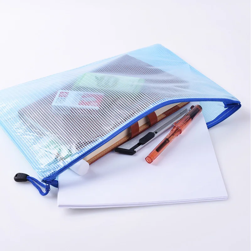 

32X22.5Cm Office/School File Folder Organizer Bag A4 Waterproof Plastic Grid Zipper Mesh Document Pencil Storage Solid Color