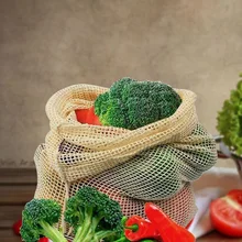1 шт., полезная Сумка для хранения, сумки для овощей, многоразовая тканевая сетка, Эко хлопок, хозяйственная сумка, сетчатые сумки для хранения, моющиеся для кухни, дома
