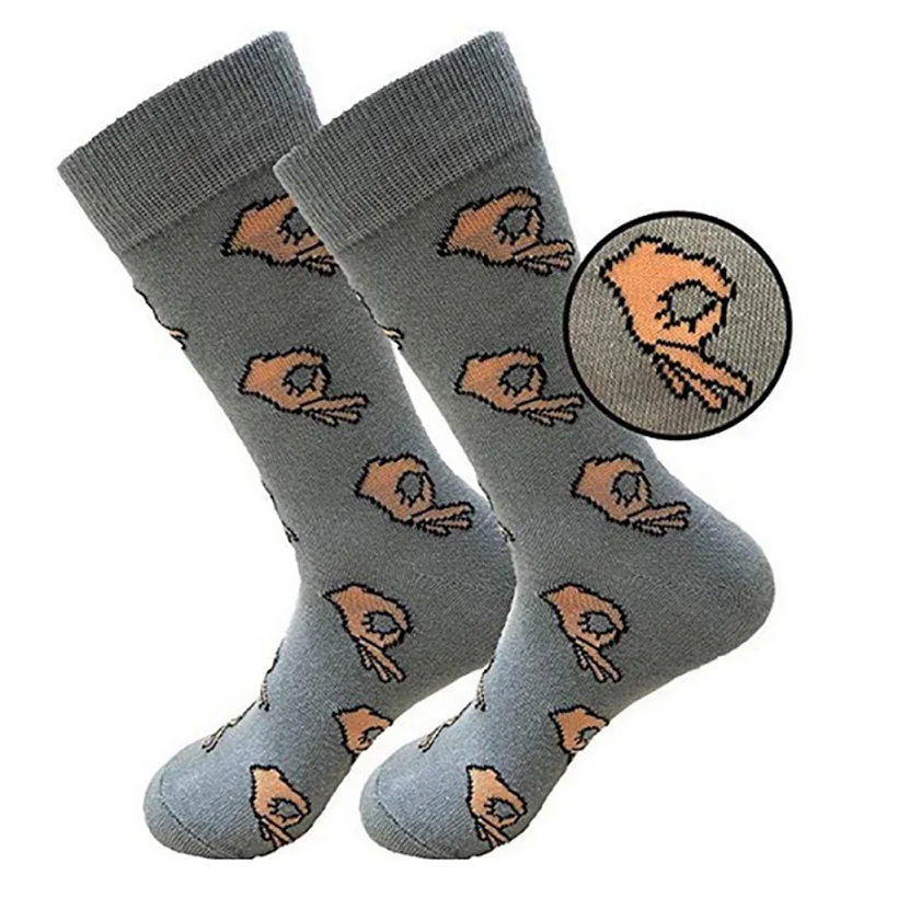 12 18 Colors Men Unisex Winter Knitted Mid-Calf Long Crew Socks Funny OK Gesture Printed Hip-Hop Trendy Cotton Hosiery Skateboard - Цвет: 12