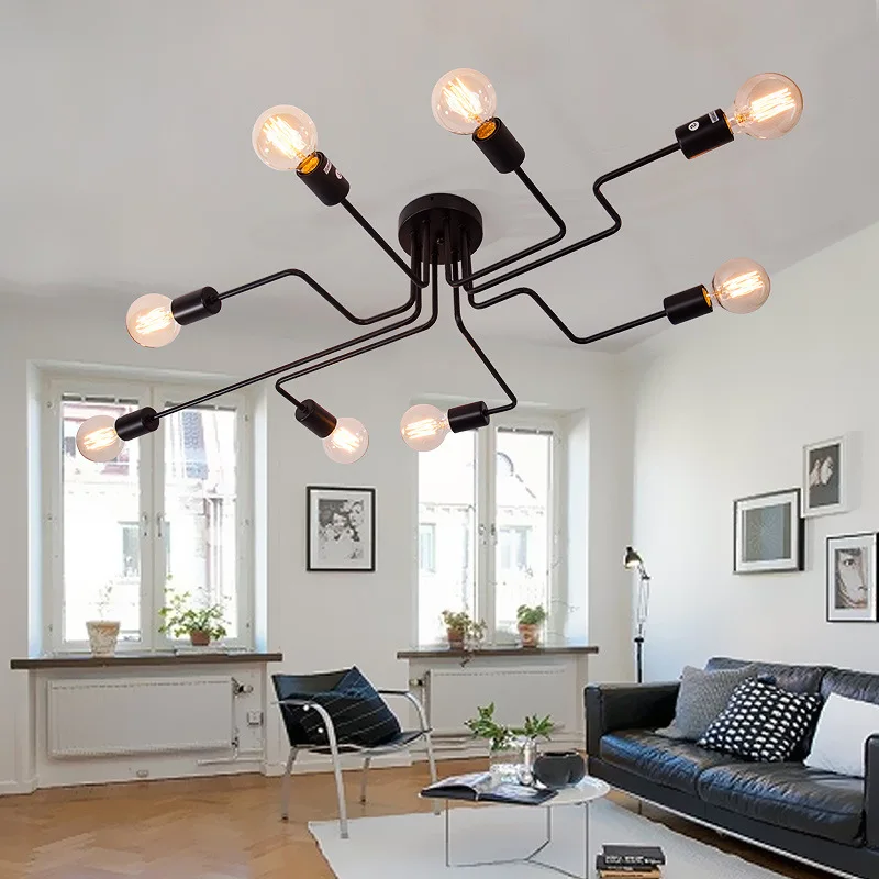

American-Style Village Library Creative Cool Ceiling Lamp Nordic Minimalist Modern Hall Bedroom Living Room Iron Art Bending Lig