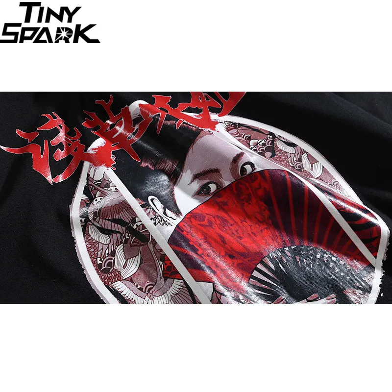 Футболка Харадзюку уличная Мужская японская футболка Ukiyo E Geisha хип-хоп летняя футболка хлопок короткий рукав топы тройники хипстер